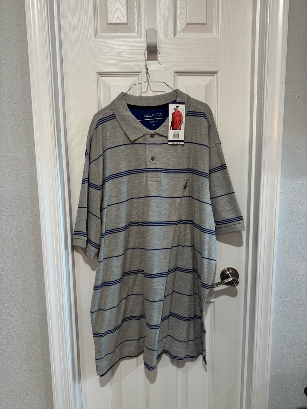 Nautica Gray Polo with Navy Stripe Detail